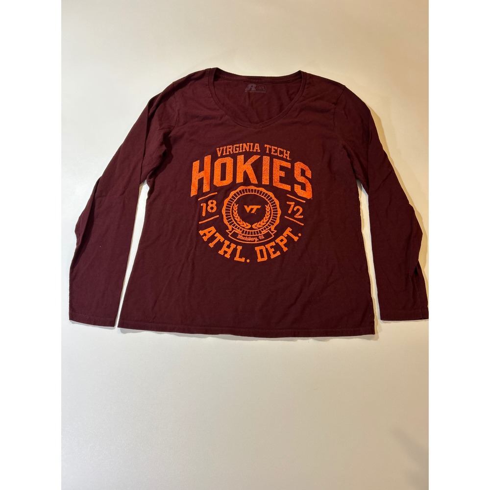 Russell Athletic T-Shirt Girls L (12-14) Maroon Virginia Tech Hokies Long Sleeve